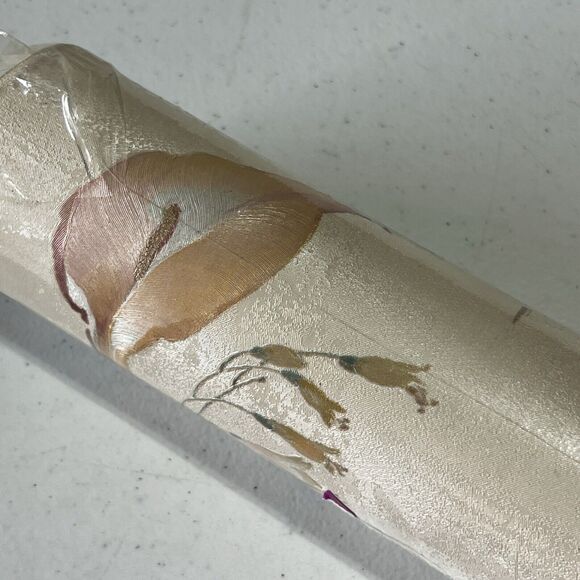 Roll of Vtg Peach Pink Floral Calla Lily Wallpaper Luxury Vinyl 90s Pearl Sheen - Picture 9 of 15